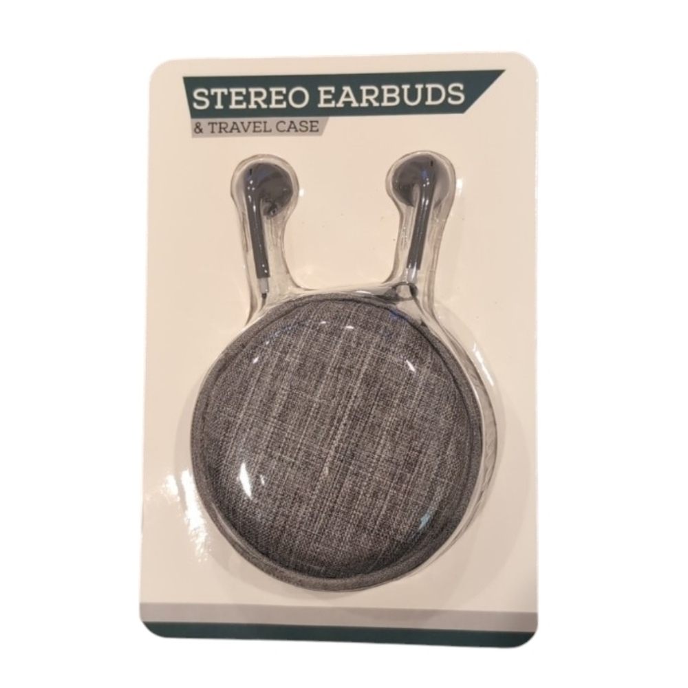 Stereo Earbuds with Travel Case Gray